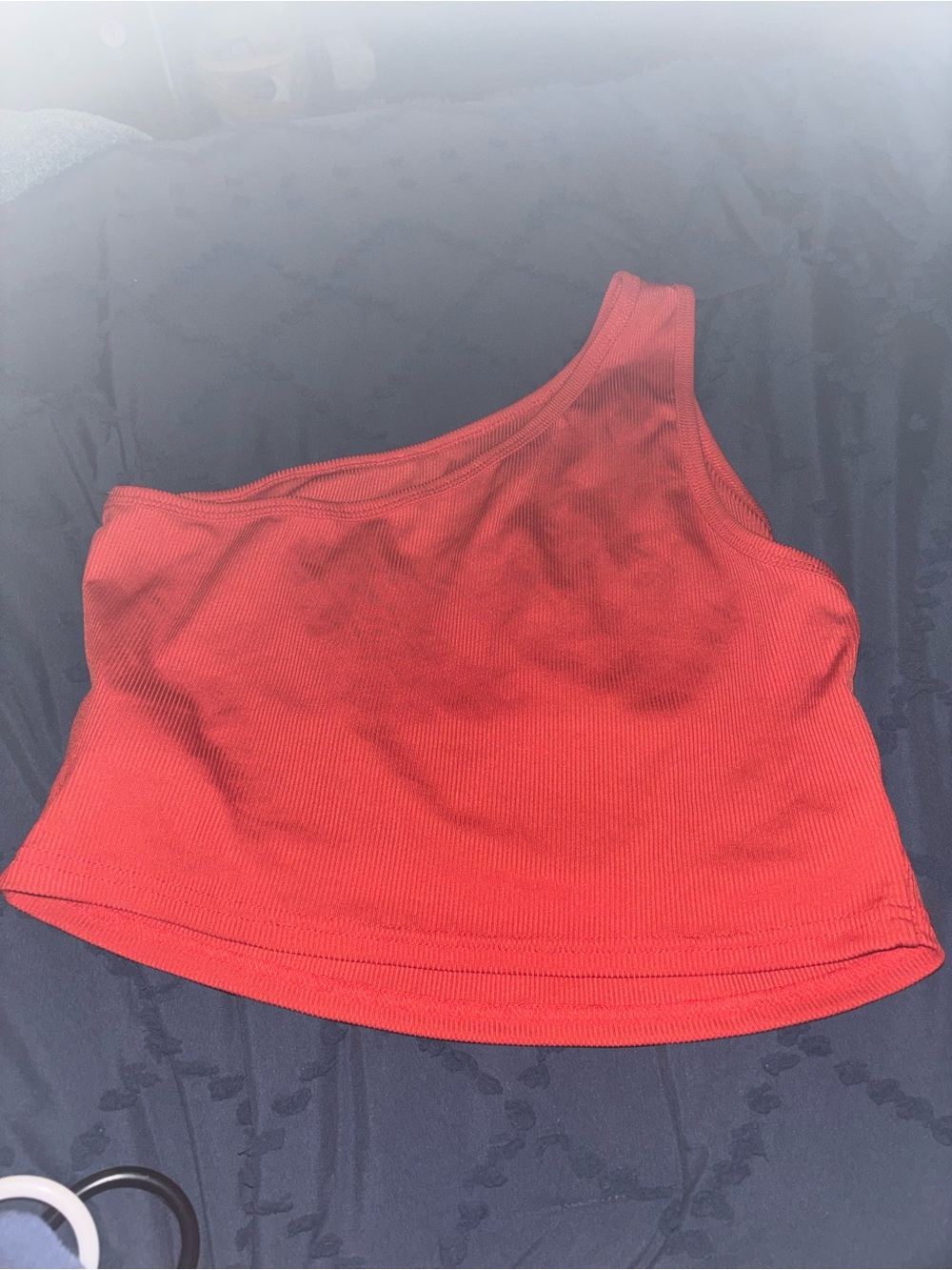 SHEIN Red One-Shoulder Ribbed Crop Top